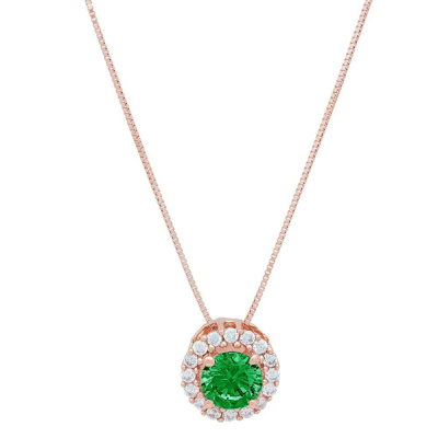 Pre-owned Pucci 1.30ct Round Pave Halo Emerald Simulated Pendant 18" Chain 14k Solid Rose Gold In Green
