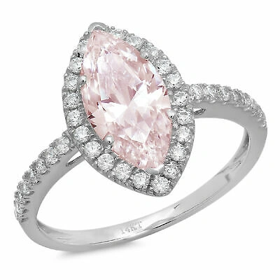 Pre-owned Pucci 2.38 Ct Marquise Halo Pink Cz Statement Engagement Wedding Ring 14k White Gold