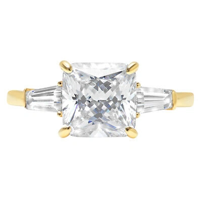 Pre-owned Pucci 3.6 Asscher Simulated Diamond 3 Stone Statement Engagement Ring 14k Yellow Gold In White/colorless