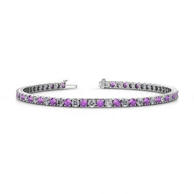 Pre-owned Trijewels Amethyst And Diamond Eternity Tennis Bracelet 4.62 Ctw 14k White Gold Jp:122857 In H-i