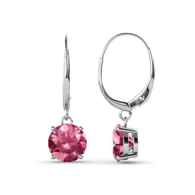 Pre-owned Trijewels Pink Tourmaline 6.5mm 4 Prong Dangling Earrings 1.74 Ctw 14k Gold Jp:67066 In Purple