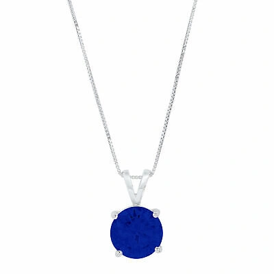 Pre-owned Pucci 1.50 Ct Round Cut Blue Sapphire Simulated Pendant 16" Chain 14k White Solid Gold In D