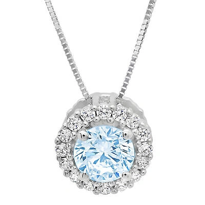 Pre-owned Pucci 1.3ct Round Cut Halo Sky Blue Topaz Pendant Necklace 18" Chain 14k White Gold In D