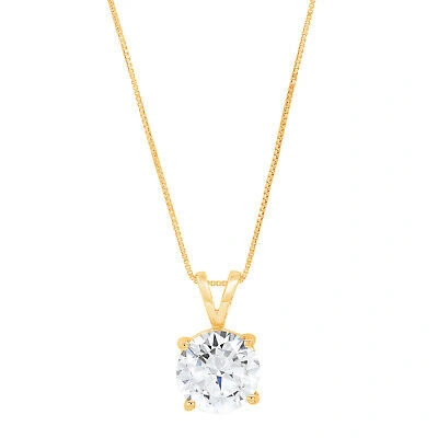 Pre-owned Pucci 1.0ct Round Cut Simulated Clear Pendant Necklace 18" Chain Box 14k Yellow Gold