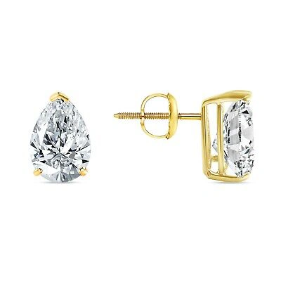 Pre-owned Shine Brite With A Diamond 5 Ct Pear Teardrop Cut Earrings Studs Solid 14k Yellow Gold Screw Back Basket In White/colorless