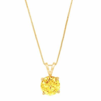 Pre-owned Pucci 1.5ct Round Cut Solitaire Natural Citrine 18k Yellow Gold Pendant With 18" Chain