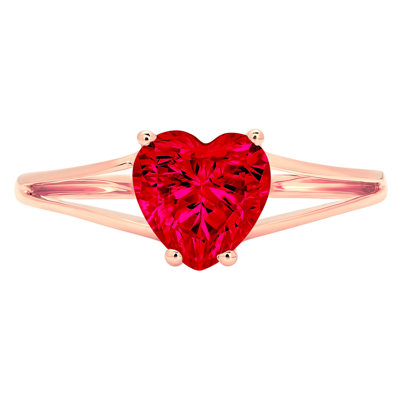 Pre-owned Pucci 1.5ct Heart Split Shank Statement Bridal Simulated Ruby Ring Solid 14k Pink Gold In Red
