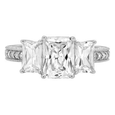 Pre-owned Pucci 4.26ct 3-stone Emerald Cut Accent Engagement Bridal Wedding Ring 14k White Gold In White/colorless