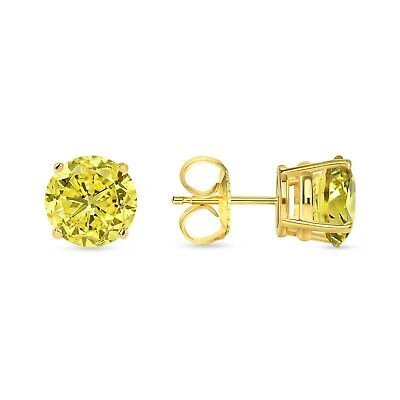 Pre-owned Shine Brite With A Diamond 6 Ct Round Cut Canary Earrings Studs Solid Real 18k Yellow Gold Push Back Basket