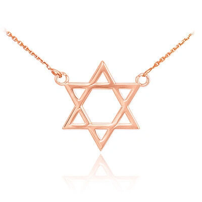 Pre-owned Claddagh Gold 14k Rose Gold Classic Star Of David Pendant Jewish Charm Double Mounted Necklace In Pink