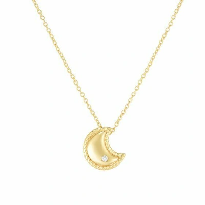 Pre-owned Phillip Gavriel Designer Diamond Moon Necklace 14k Yellow Gold 18" Cable Chain