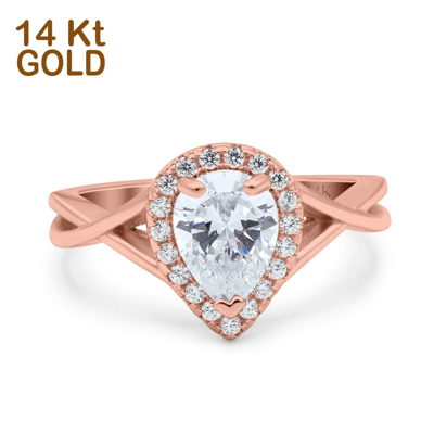 Pre-owned Blueappleco 14k Rose Gold Teardrop Halo Twist Infinity Shank Engagement Ring Simulated Cz In Pink