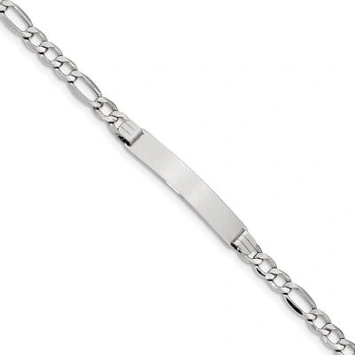 Pre-owned Skyjewelers Real 14k White Gold Polished Semi-solid Figaro Id Chain Bracelet; 7 Inch;