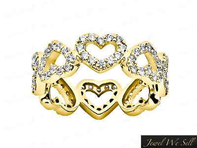 Pre-owned Jewelwesell Natural 1.25ct Round Diamond Alternating Heart Eternity Band Ring 14k Gold F Vs2