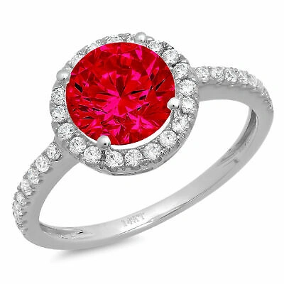 Pre-owned Pucci 1.85 Ct Round Cut Halo Tourmaline Gem Promise Bridal Wedding Ring 14k White Gold In Red