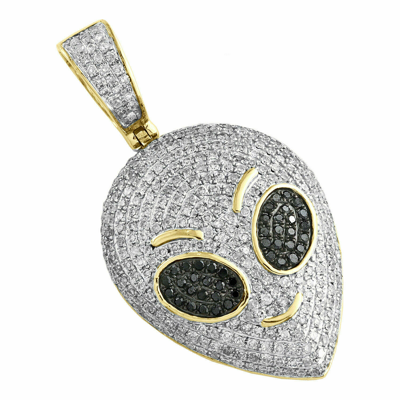 Pre-owned Royaljewels_26 14k Yellow Gold Fn Diamond Alien Face Oval Pendant 1.4" Pave Charm 1 Ct