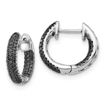 Pre-owned Goldia 14k White Gold Black Diamond Hinged Hoop Earrings