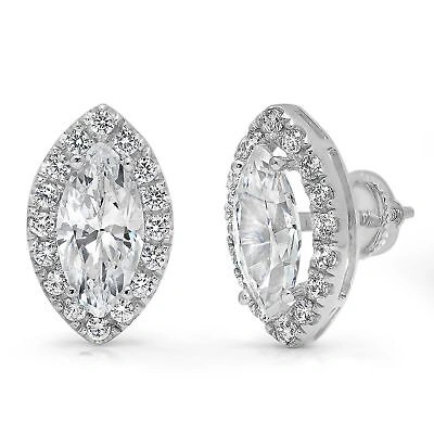 Pre-owned Pucci 3.54ct Marquise Cut Halo Stud Solitaire Earrings Solid 14k White Gold Screw Back In D