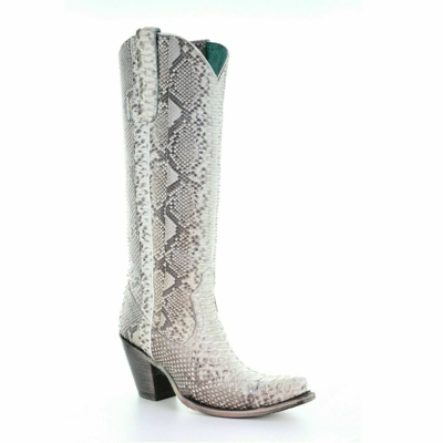 Pre-owned Corral Boots Corral Ladies Natural Python Zipper Tall Top Boots A3789 In Beige
