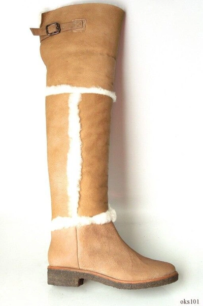 Pre-owned Diane Von Furstenberg Tan Beige All Shearling Otk Tall Boots 'adele' - $675