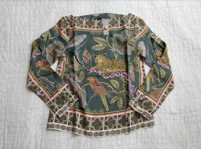 Pre-owned Jcrew Women's S J Crew Drapey Boatneck Top In Ornate Jungle Print In Green