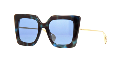 Pre-owned Gucci Gg 0435s 004 Blue Havana Gold/blue Cat-eye Women's Sunglasses