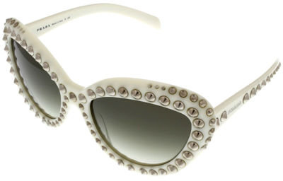 Pre-owned Prada Sunglasses Women Off White With Stud Detailing Cateye Pr31qs 7s30a7 In Ivory