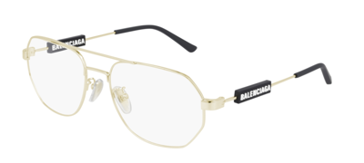 Pre-owned Balenciaga Bb 0117o 003 Gold Navigator Unisex Eyeglasses In Clear
