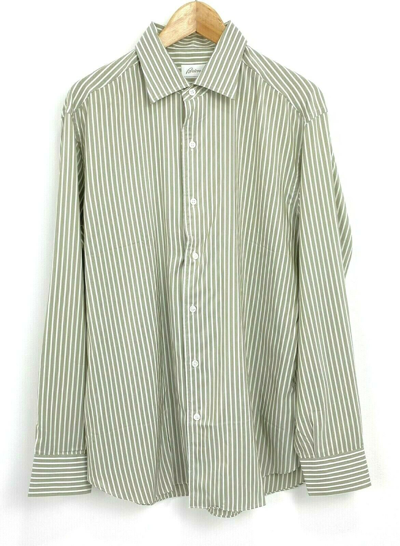 Pre-owned Brioni Tan White Broad Striped Long Sleeve Button Front Shirt Silk Large