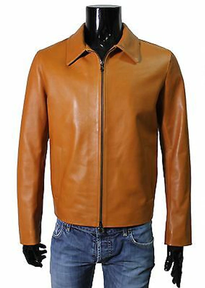 Pre-owned Handmade Italian Men  Fantastic Slim Fit Soft Leather Blouson Jacket Color Tan S In Brown