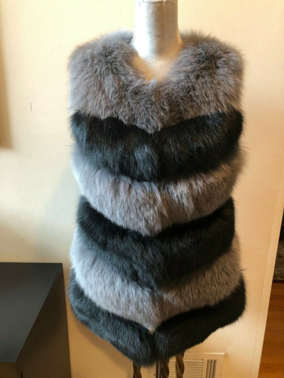 Pre-owned La Fiorentina Natural Black Gray Fox Fur Sleeveless Vest Coat Jacket Sz S/m