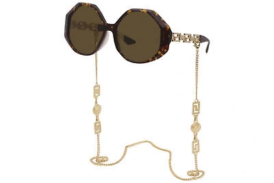Pre-owned Versace 4395 534673 Sunglasses Havana/dark Brown W/detachable Gold Medusa Chain