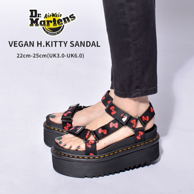 Pre-owned Dr. Martens Hello Kitty Vegan Sandal, 60th Anniv. Special Model In Black