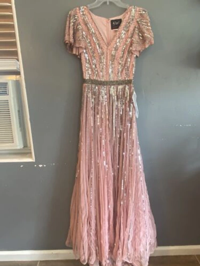 Pre-owned Mac Duggal Stripe Sequined V-neck Gown Formal Dress Size 4 Rose Pink.