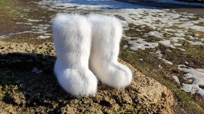 Pre-owned Litvin White Arctic Fox Fur Boots For Women Winter Fur Boots Mukluks