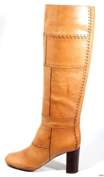 Pre-owned Chloé Chloe Tan Caramel Leather Tall Boots Patchwork Shoes Fabulous $1395