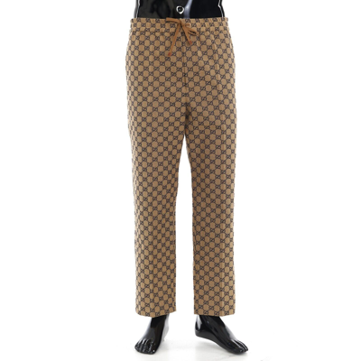 Pre-owned Gucci 1150$ Monogram Gg Cotton Canvas Pants In Beige
