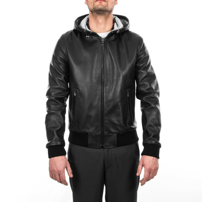 Pre-owned Handmade Italian  Genuine Leather Hooded Men Bomber Jacket Black S To 2xl