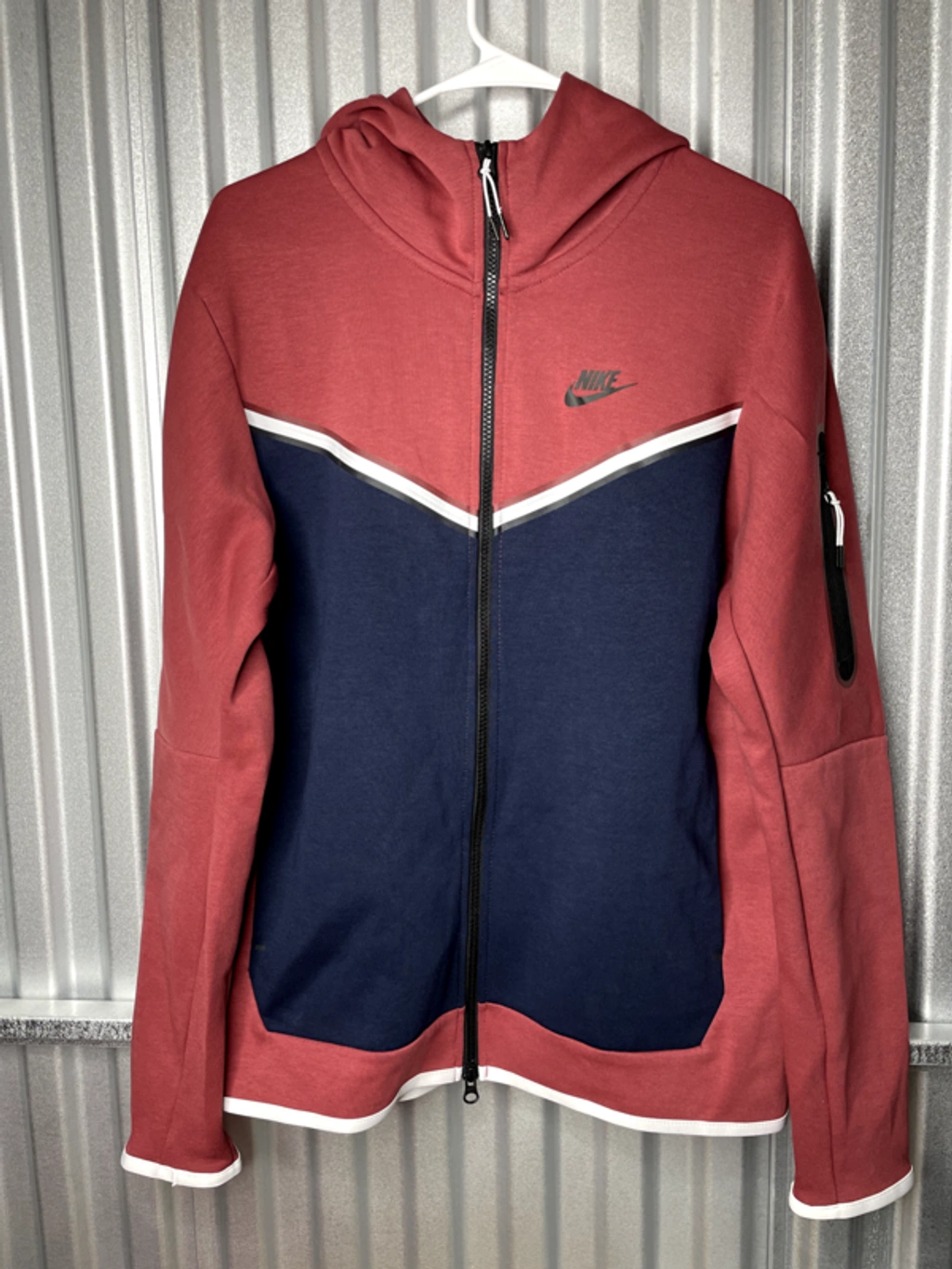 Pre-owned Nike Tech Fleece Hoodie Full Zip Jacket Red Navy