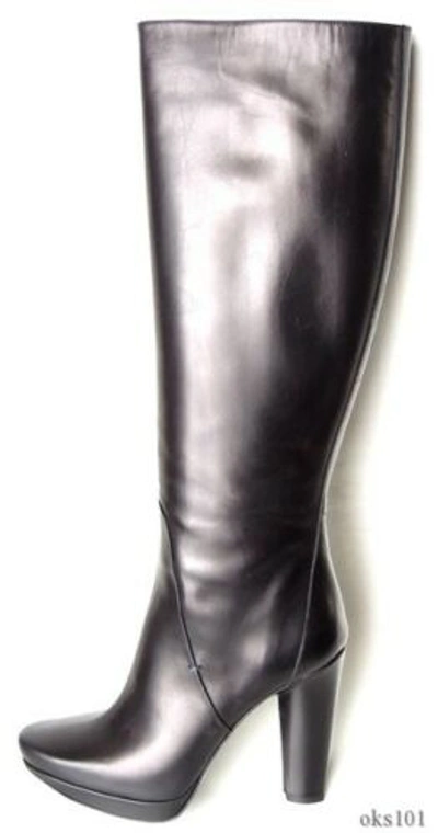 Pre-owned Calvin Klein Collection Black Leather Tall Boots 'gale' Italy Classy $895