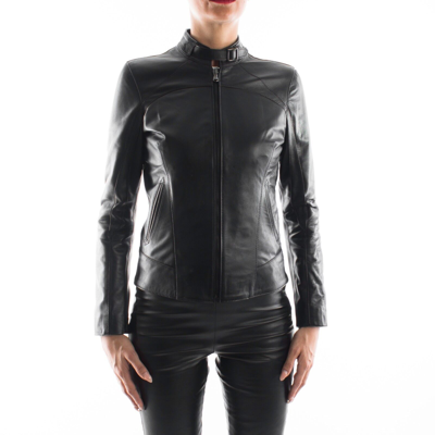 Pre-owned Handmade Italian  Women Lambskin Leather Jacket Slim Fit Color Black
