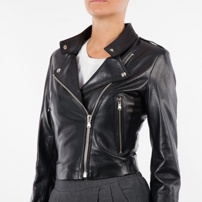 Pre-owned Handmade Italian  Women Genuine Leather Biker Cropped Jacket Black