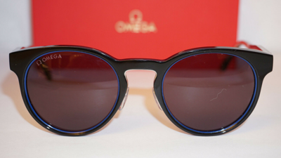 Pre-owned Omega Sunglasses Black Stripe Blue Grey Om0020-h 01a 52 22 145 In Gray