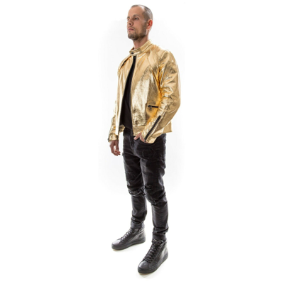 Pre-owned Handmade Metallic Gold Italian  Men Genuine Real Leather Slim Fit Jacket Xs - 2xl