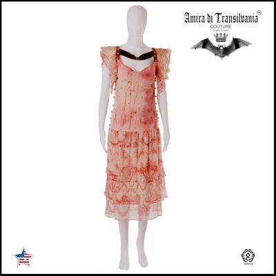 Pre-owned Amira Di Transilvania Women Clothing Summer Dress Haute Couture Romantic Cocktail Pink Lace Silk 1930