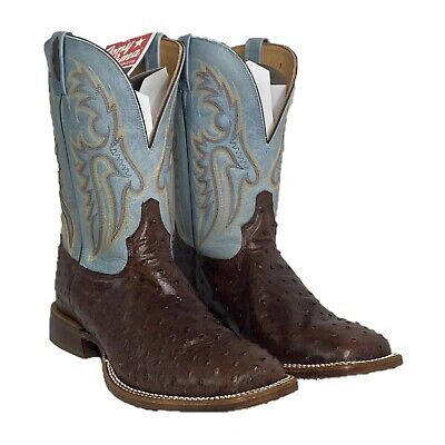 Pre-owned Tony Lama ® Men's Jacinto Sky Blue & Ostrich Square Toe Boots Ep6093