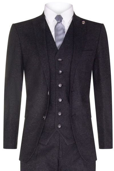 Pre-owned Tru Clothing Mens Black 3 Piece Tweed Wool Retro 1920s Suit Peaky Blinders Classic Tailored In Blue