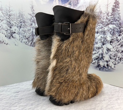 Pre-owned Litvin Brown Goat Fur Boots For Men Winter Real Fur Boots Gift For Him By