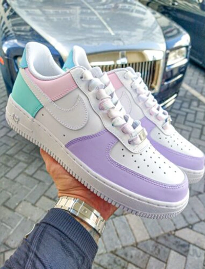 Pre-owned Nike Air Force 1 07 Womens White Multi Color Custom Multi Size Girls Gs + Gift