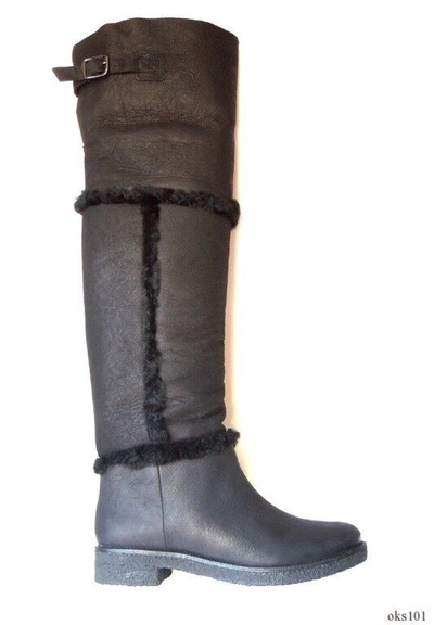 Pre-owned Diane Von Furstenberg Black All Shearling Otk Tall Boots 'adele' $675